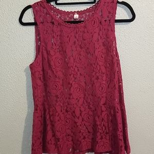 Dark Pink Lace Peplum Top Size M